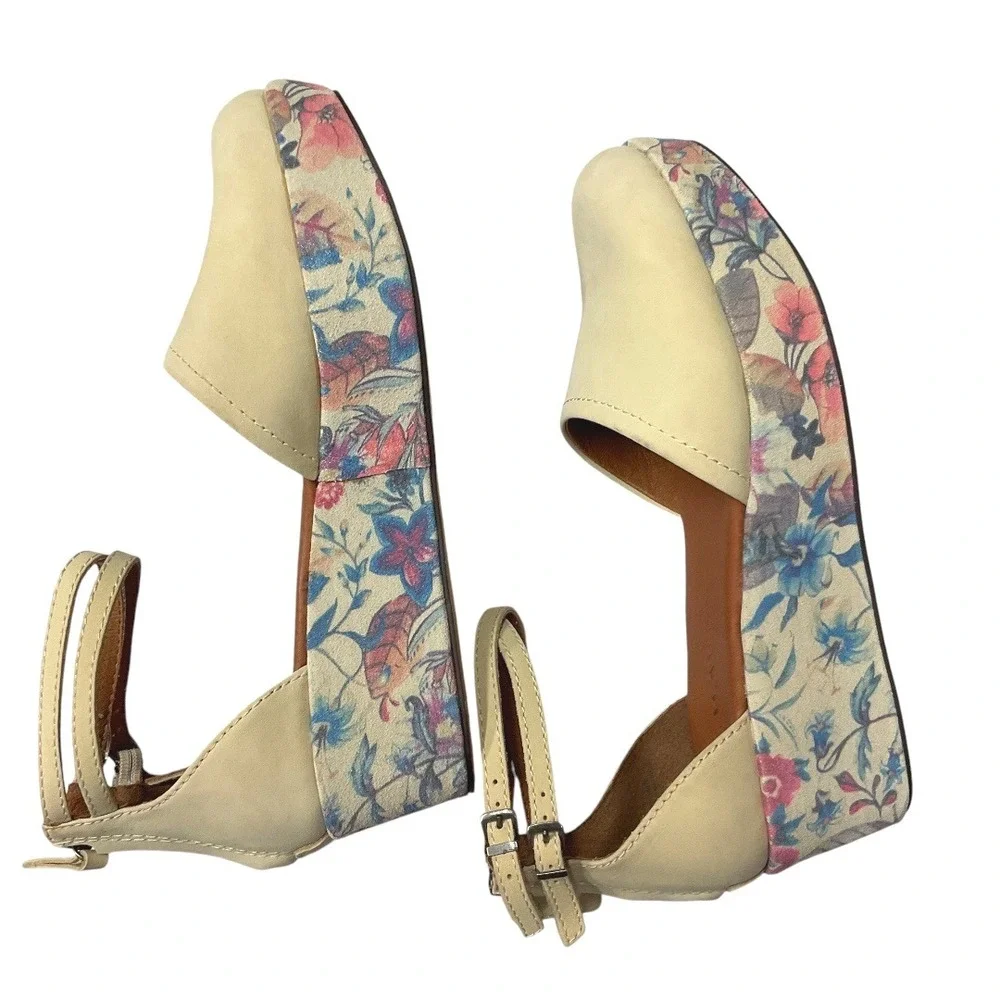 Gee Wawa Anthropologie Women's Daisy Floral Platform Shoes Ankle Strap Size‎ 6